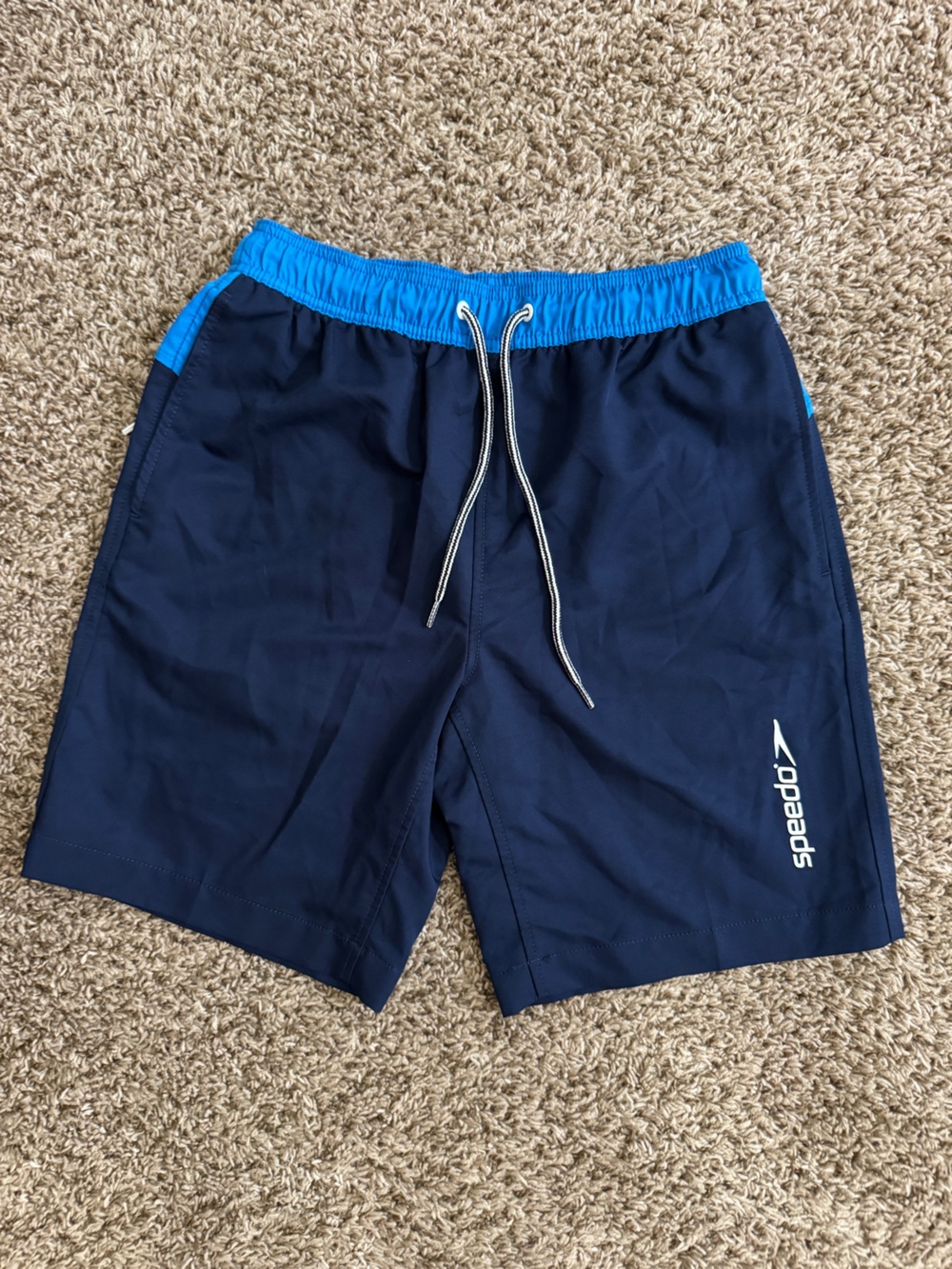 Speedo Men’s Navy Swim Trunks with Bright Blue Waistband